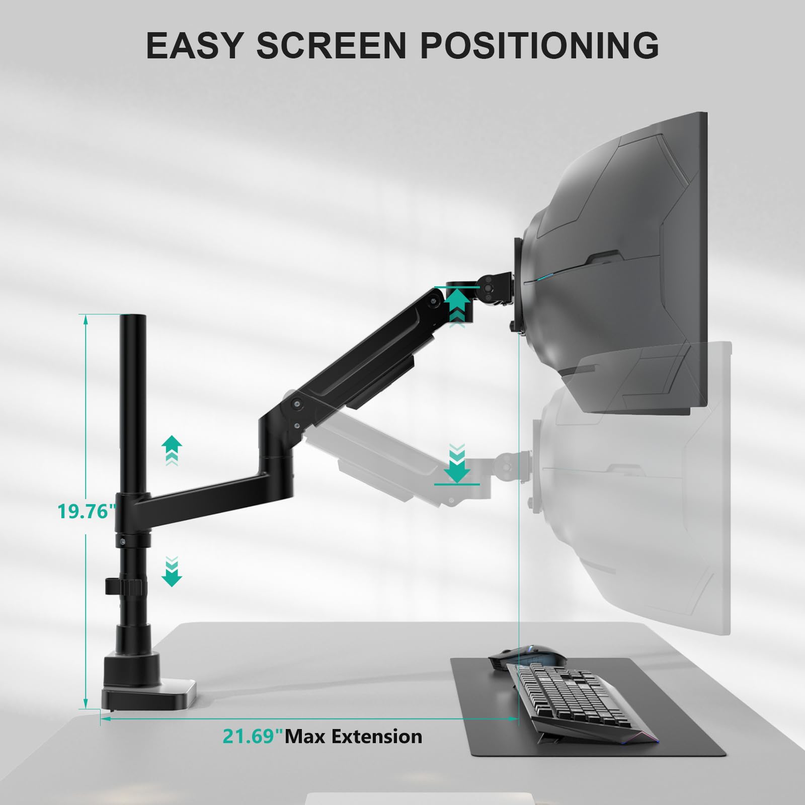 Heavy Duty Monitor Arm Desk Mount for 13-43 Inch Ultrawide Screens, Single Monitor Arm with Full Motion Tilt, Swivel, Rotation, Holds up to 44 lbs, C-Clamp Mount for VESA 75/100mm (GSDM001-P)
