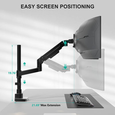 Heavy Duty Monitor Arm Desk Mount for 13-43 Inch Ultrawide Screens, Single Monitor Arm with Full Motion Tilt, Swivel, Rotation, Holds up to 44 lbs, C-Clamp Mount for VESA 75/100mm (GSDM001-P)
