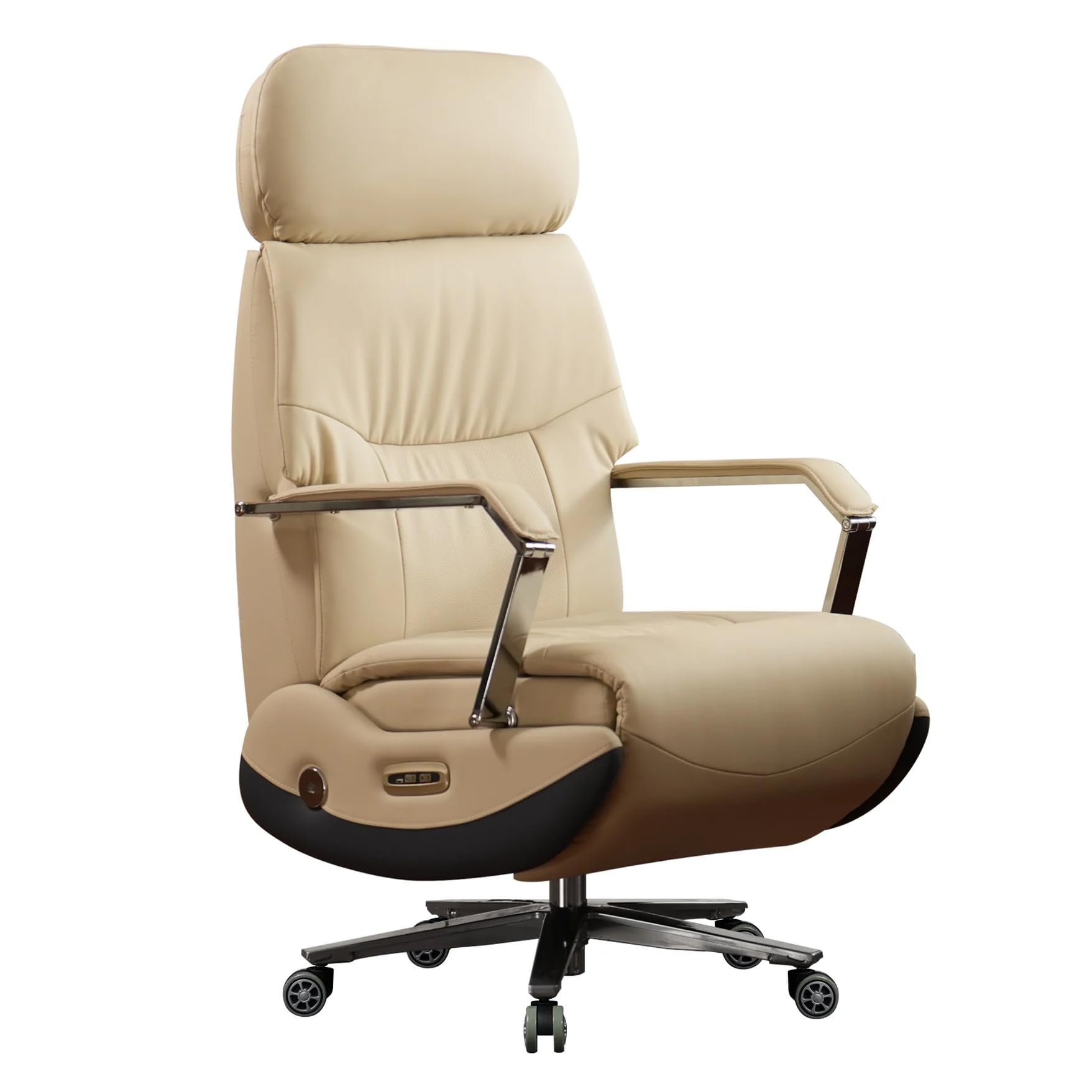 Ergonomic Power Recliner Chair for Long Hours, Leather Electric Luxury Office & Home Desk Chair with Back Heating and Ventilation, 3-Speed Cooling, 400Lbs Capacity (Light Coffee)