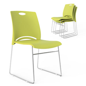 Stacking Chairs Set of 4 Stackable Office Chairs with Metal Sled Base, Ergonomic Plastic Seat, Stacking Chairs for Waiting Room Break Room Banquet Guest, Green