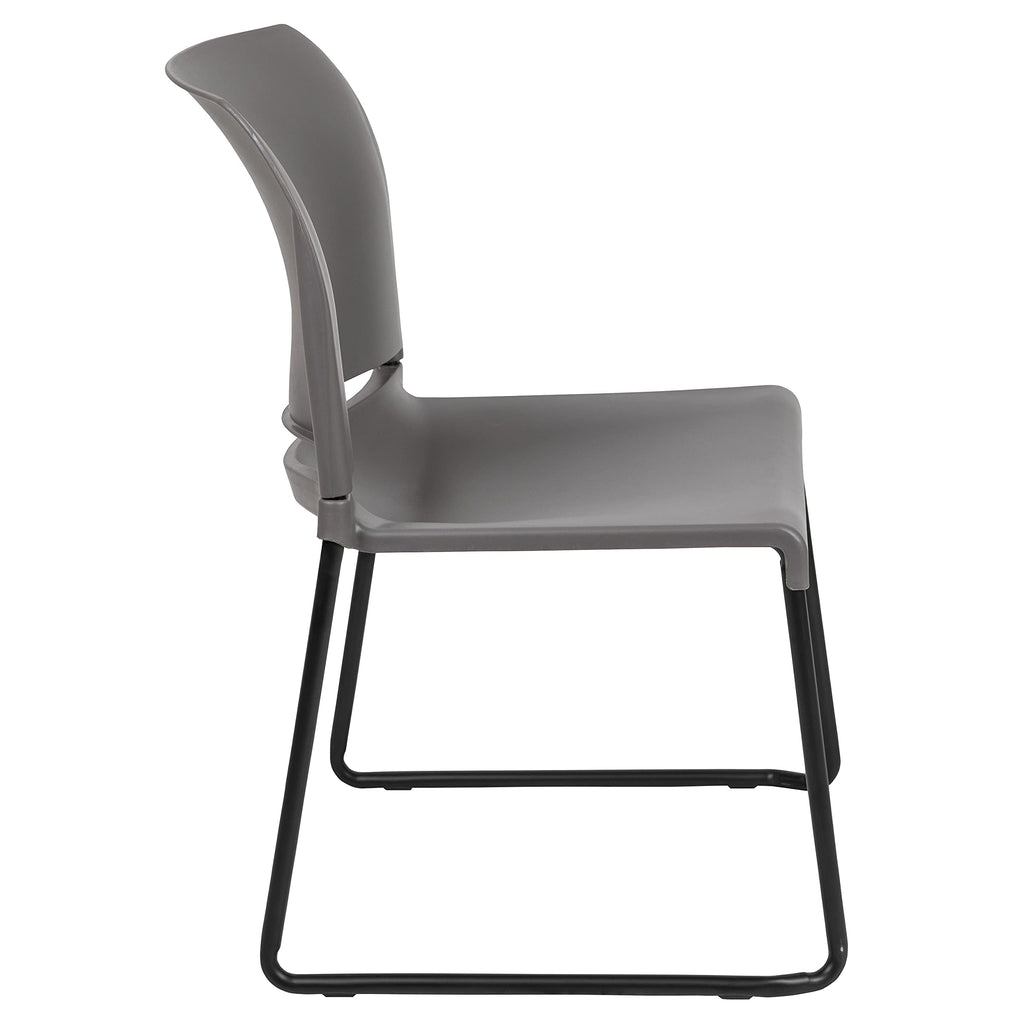 HERCULES Series 880 lb. Capacity Gray Full Back Contoured Stack Chair with Black Powder Coated Sled Base