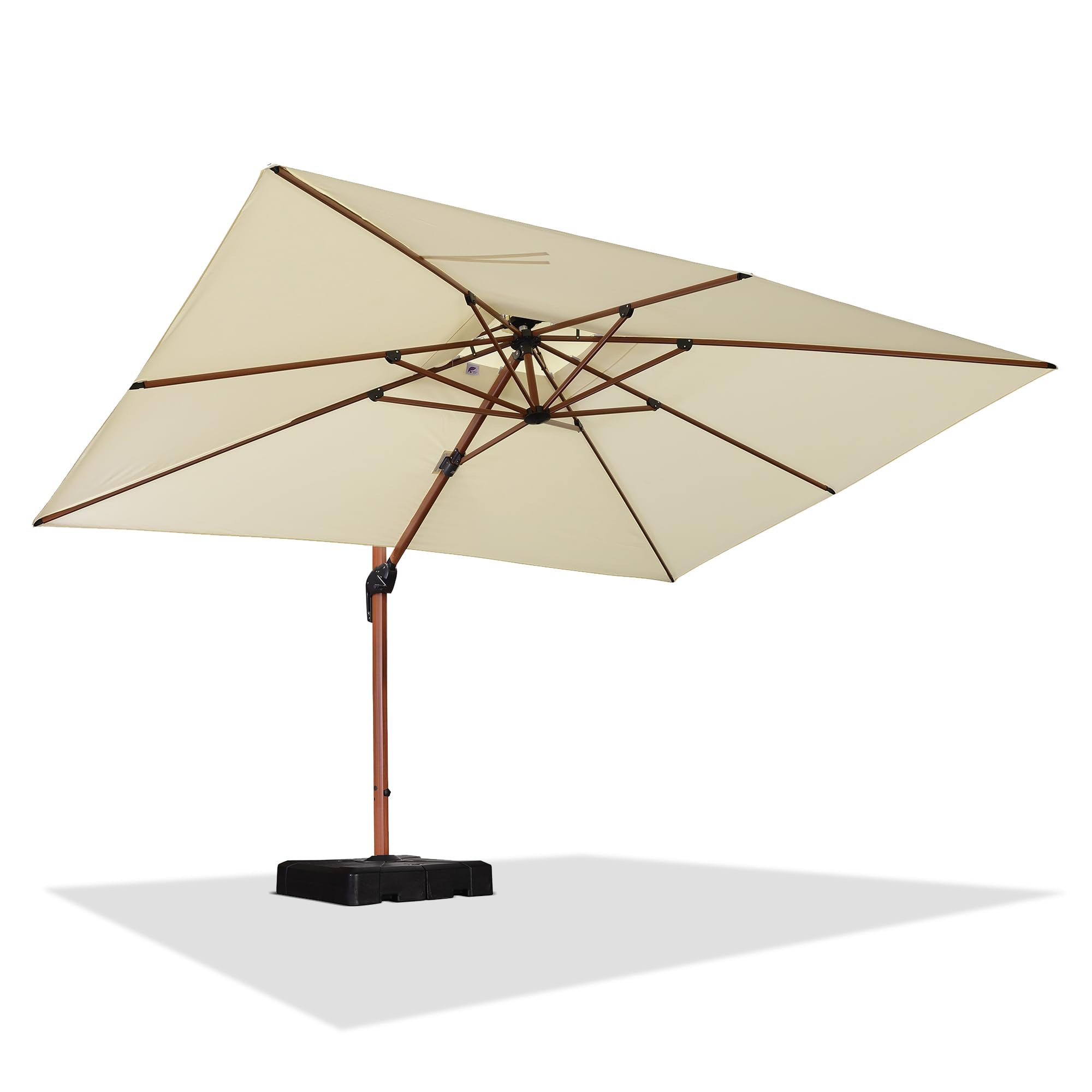 9' X 12' Double Top Deluxe Wood Pattern Rectangle Patio Umbrella Offset Hanging Umbrella Outdoor Market Umbrella Garden Umbrella, Cream