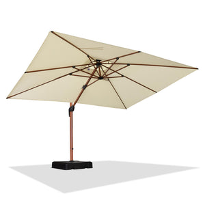 9' X 12' Double Top Deluxe Wood Pattern Rectangle Patio Umbrella Offset Hanging Umbrella Outdoor Market Umbrella Garden Umbrella, Cream