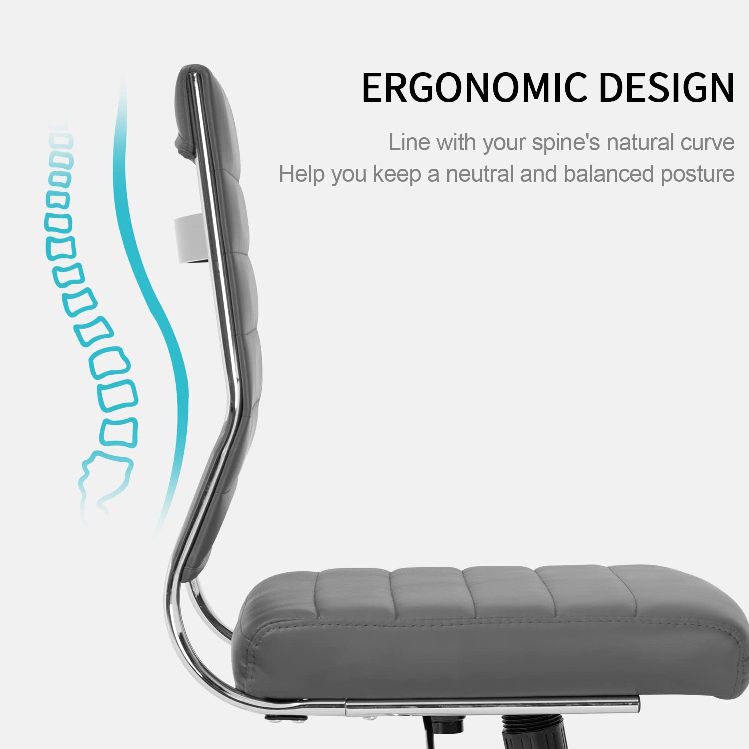 Armless Office Desk Chair, Mid Back Ergonomic Swivel Conference Room Chair, Adjustable Height PU Leather Home Desk Chair with Lumbar Support, Modern Small Rolling Computer Task Chair, Gray