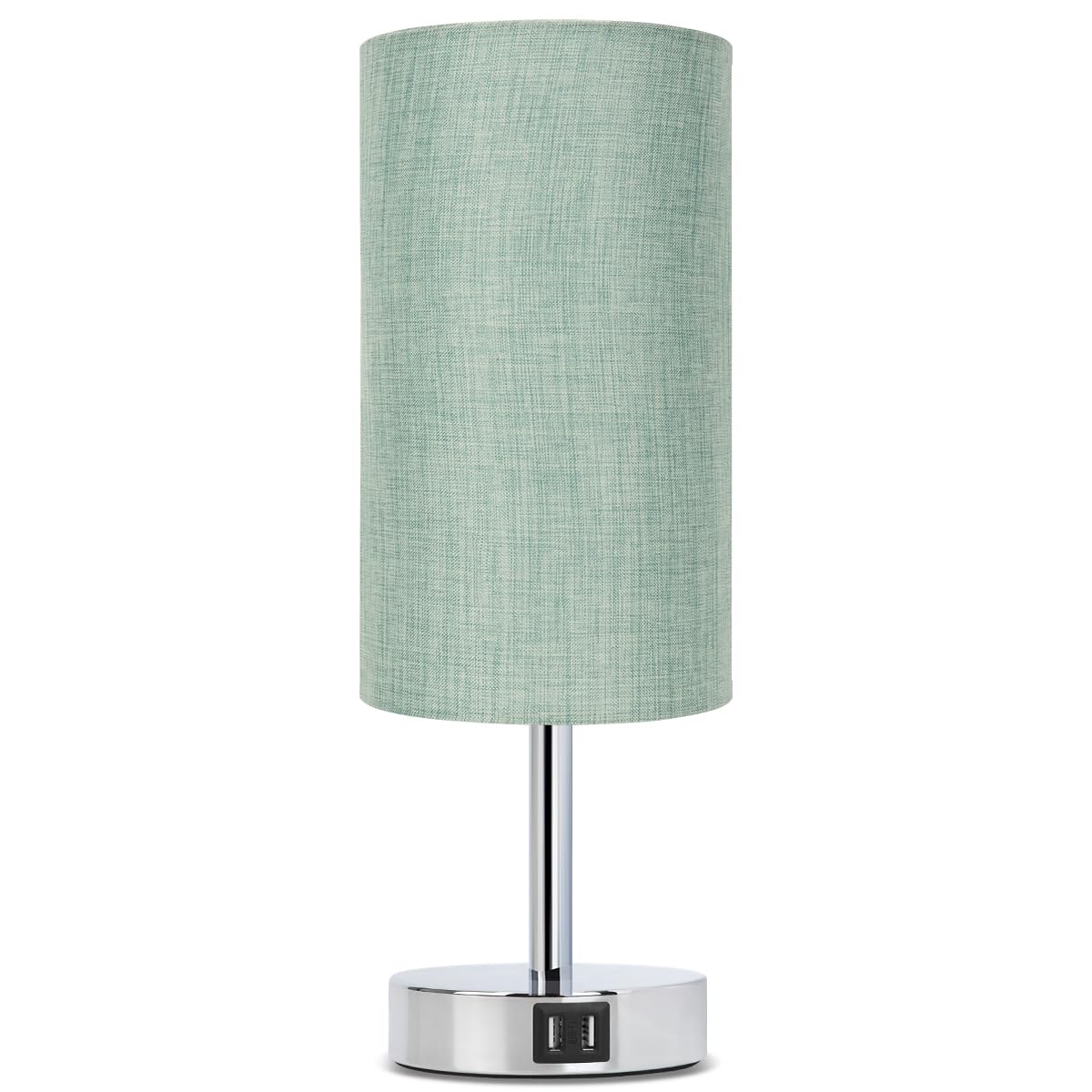 Bedside Lamp with USB Port - Touch Control Table Lamp for Bedroom 3 Way Dimmable Nightstand Lamp with Round Denim Fabric Shade for Living Room, Dorm, Home Office (LED Bulb Included)