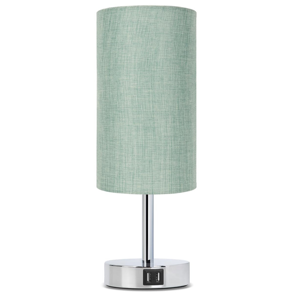 Bedside Lamp with USB Port - Touch Control Table Lamp for Bedroom 3 Way Dimmable Nightstand Lamp with Round Denim Fabric Shade for Living Room, Dorm, Home Office (LED Bulb Included)