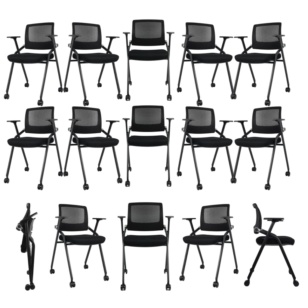 40 Pack Foldable Office Chairs with Wheels, Mesh Back, Arms and Portable - Folding Office Chairs Stackable for Conference Room Chair, Office Guest & Reception & Meeting Chair - (Black) 300 lbs.