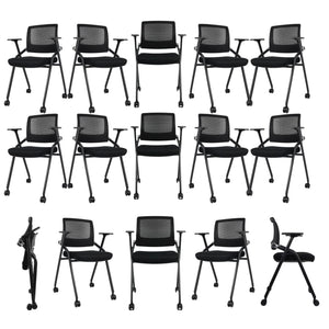 40 Pack Foldable Office Chairs with Wheels, Mesh Back, Arms and Portable - Folding Office Chairs Stackable for Conference Room Chair, Office Guest & Reception & Meeting Chair - (Black) 300 lbs.