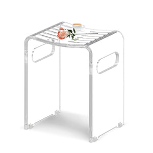 Modern Acrylic Shower Bench, Clear Stool with Anti-Skip Silicone Buckles and 12 Pcs Water Leaking Hole 350 LBS Weight Capacity