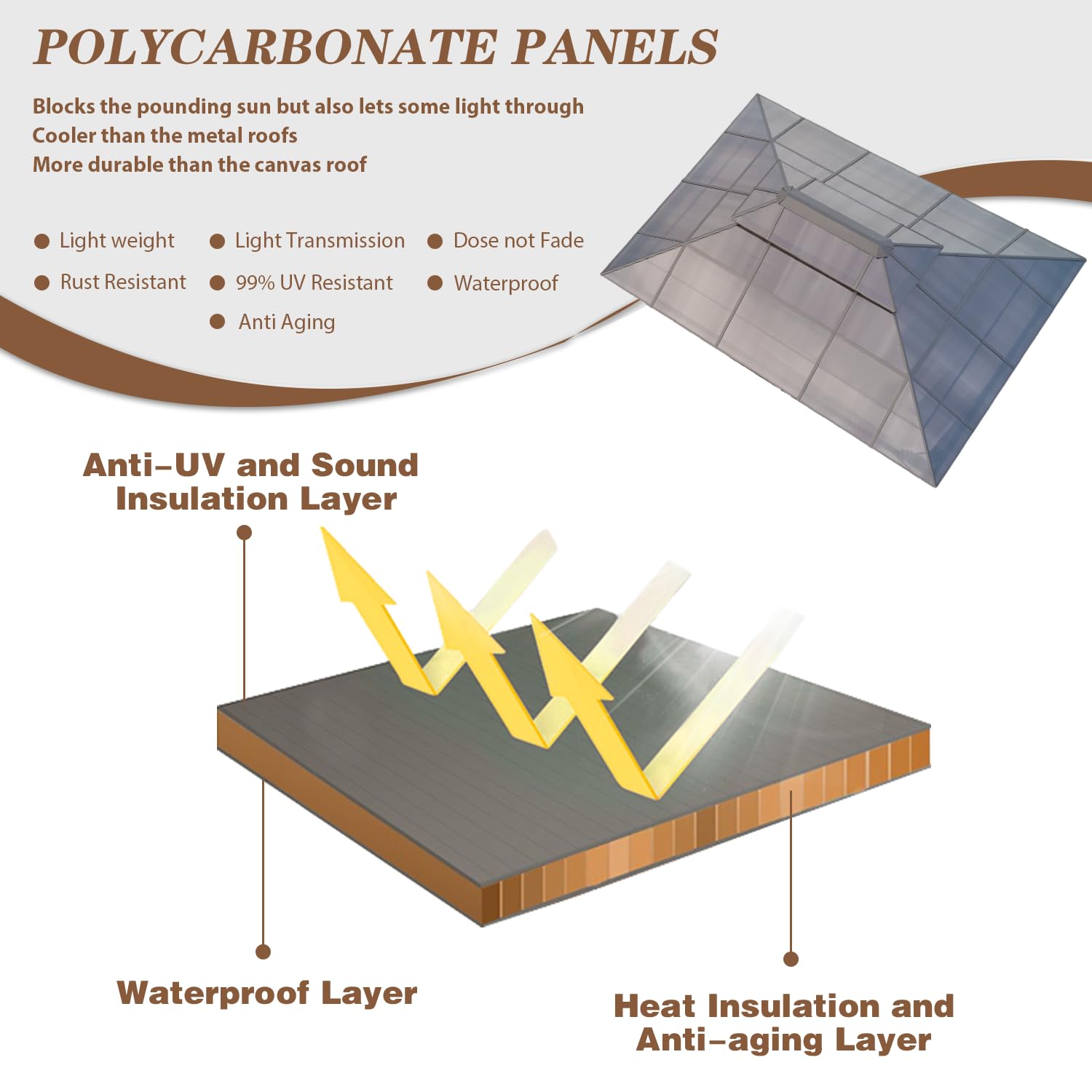 12'x16' Gazebo Polycarbonate Double Roof Pavilion Gazebo Outdoor Aluminum Frame Canopy with Netting and Curtains for Garden Patio Lawns Parties