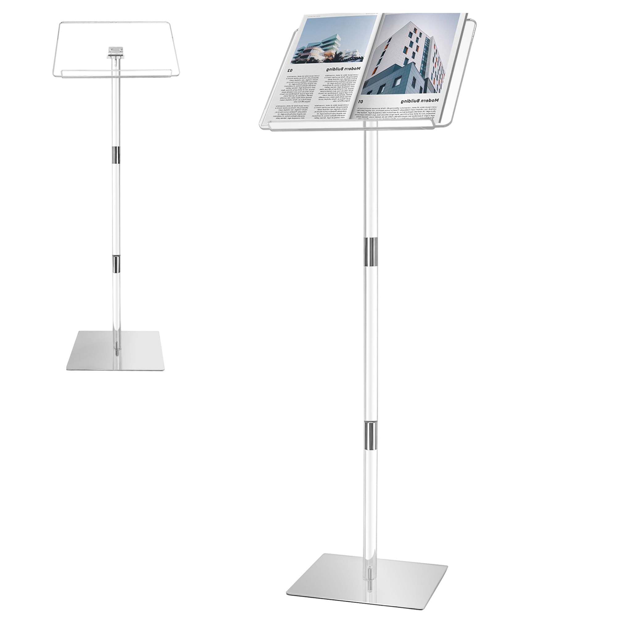 Podium Stand, Lecterns & Podiums, Acrylic Podium, Portable Podium Stand, Adjustable Angles with Metal Base, Podium for Classroom, Church, Weddings, Speech, 16" L x 12" W x 46" H, Clear