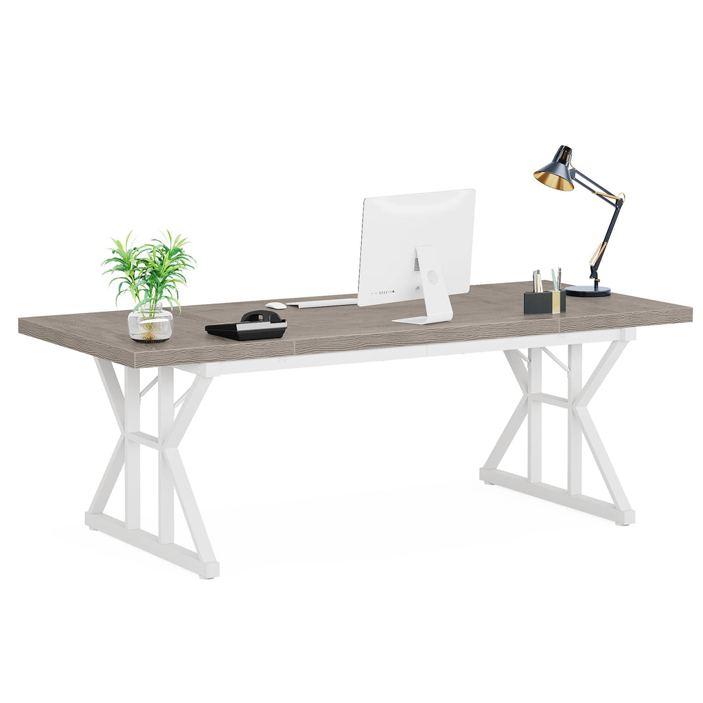 70.8-Inch Executive Desk, Large Computer Office Desk Workstation, Modern Simple Style Laptop Desk Study Writing Table Business Furniture for Home Office (Grey/White, 70.8 Inch)