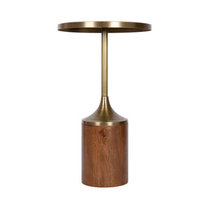 Whelan Modern Metal Round Side Table, 14 x 14 x 24, Antique Brass and Walnut Brown, Transitional Sculptural Indoor Plant Stand for Living Room End Table or Bedroom Nightstand