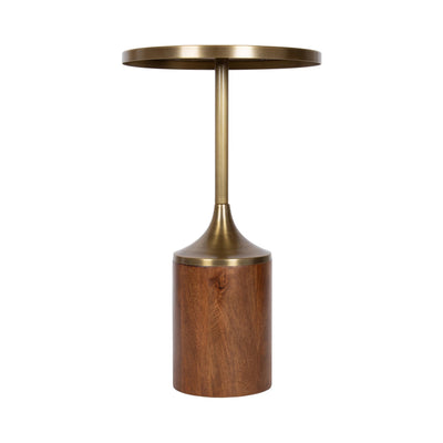 Whelan Modern Metal Round Side Table, 14 x 14 x 24, Antique Brass and Walnut Brown, Transitional Sculptural Indoor Plant Stand for Living Room End Table or Bedroom Nightstand