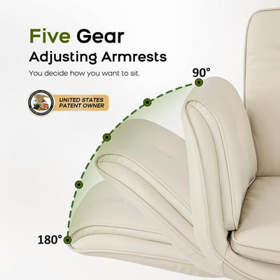 Criss Cross Chair with Armrests & Wheels, PU Leather Vanity Chair, Comfortable Adjustable Swivel Computer Office Desk Chairs for Home, Make Up, Bed Room (Cream White)