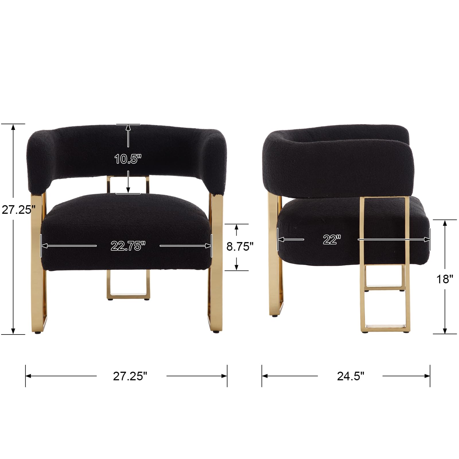 Modern Barrel Accent Chair, Boucle Fabric Living Room Chair with Gold Metal Legs, Comfy Upholstered Single Sofa Armchair Side Chair for Lounge/Bedroom/Reading, Black