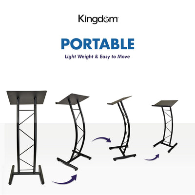 All Metal-Constructed Curved Lectern with “H” Style Base, Stand up Church Pulpit, Slanted Lectern, Conference Podium for Speakers, Speeches, Other Occasions, Powder Coat Finish Black