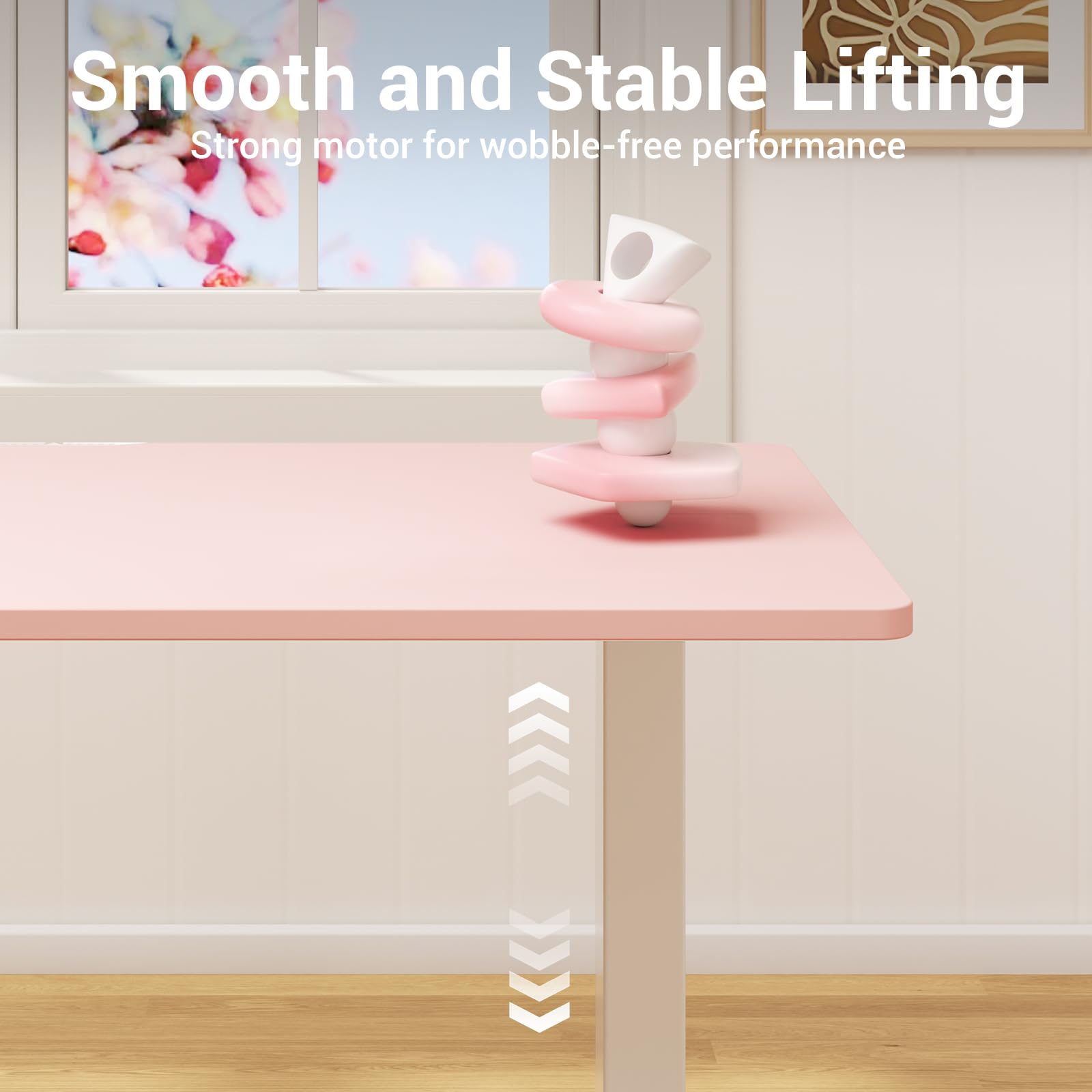 55 Inch Large Electric Standing Desk, 4 Memory Heights Adjustable,Sit to Stand Up, Work Home Office Computer Table for Study, Walking Pad, Writing, and Games, Wooden Desktop Desks, Pink