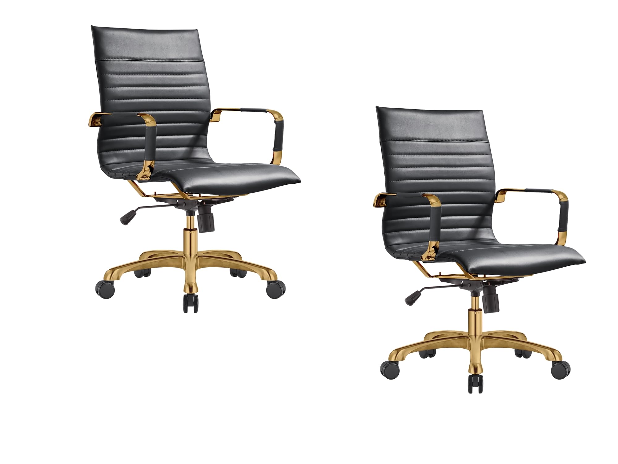 Qty 2 Modern Ergonomic Executive Office Chair, High-Back Leather Conference Desk Chair with Adjustable Height, Tilt Control, 360° Swivel & Gold Frame for Home Office