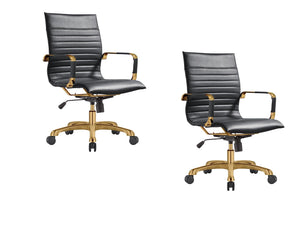 Qty 2 Modern Ergonomic Executive Office Chair, High-Back Leather Conference Desk Chair with Adjustable Height, Tilt Control, 360° Swivel & Gold Frame for Home Office