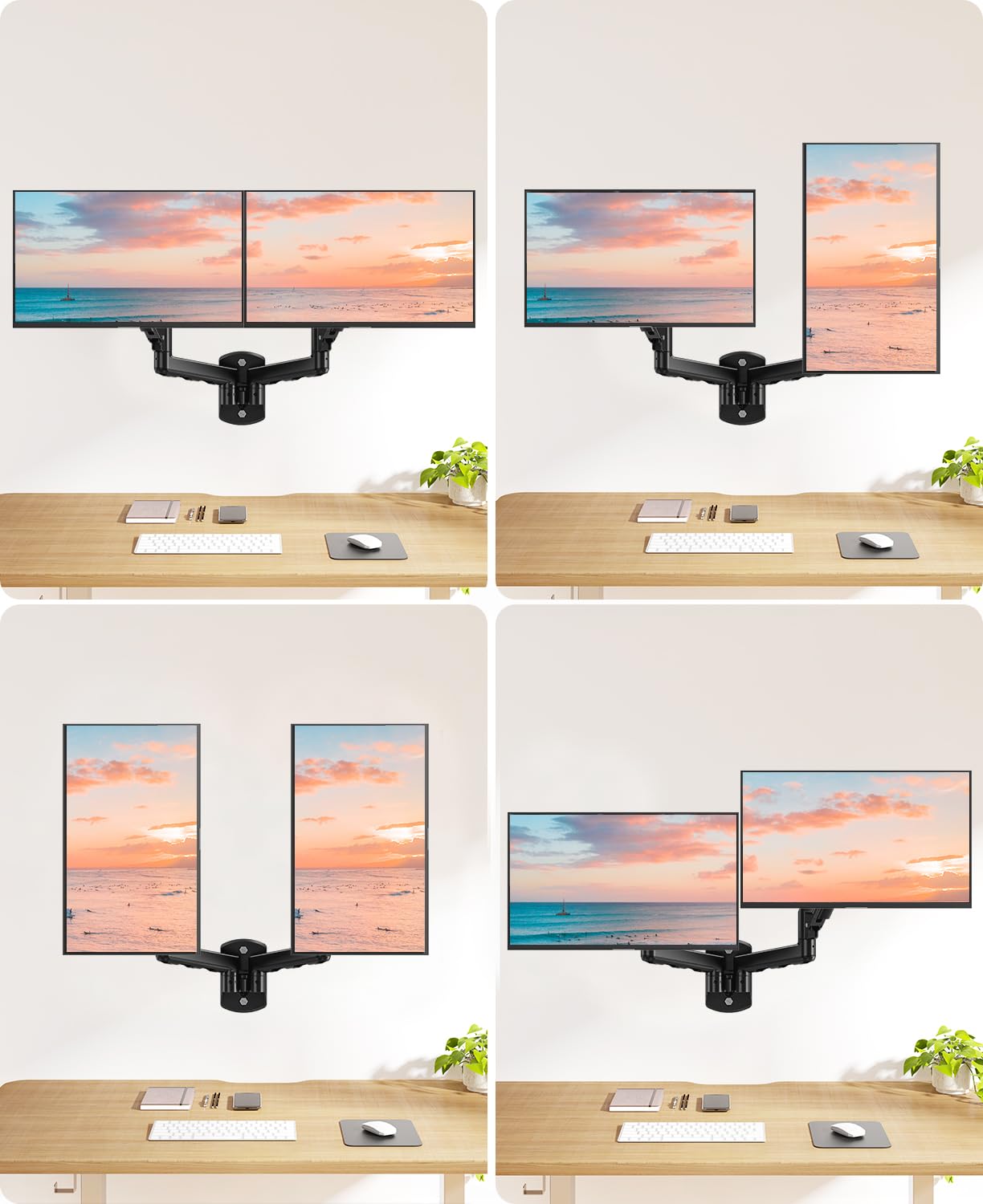 Dual Monitor Wall Mount for 2 Computer Screen up to 32 Inch, Gas Spring Double Monitor Arm Holds Up to 17.6lbs Each, Full Motion Adjustable Wall Monitor Mount, VESA Mount 75x75/100x100