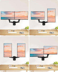 Dual Monitor Wall Mount for 2 Computer Screen up to 32 Inch, Gas Spring Double Monitor Arm Holds Up to 17.6lbs Each, Full Motion Adjustable Wall Monitor Mount, VESA Mount 75x75/100x100