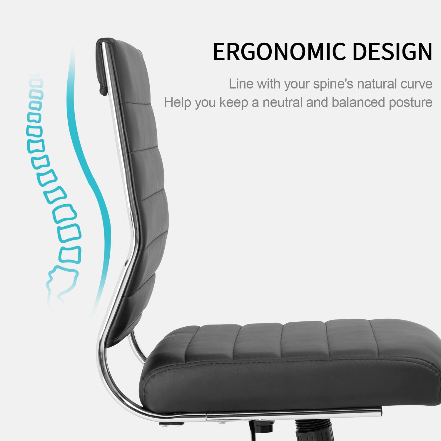Armless Office Desk Chair, Mid Back Ergonomic Swivel Conference Room Chair, Adjustable Height PU Leather Home Desk Chair, Modern Small Rolling Computer Task Chair, Black