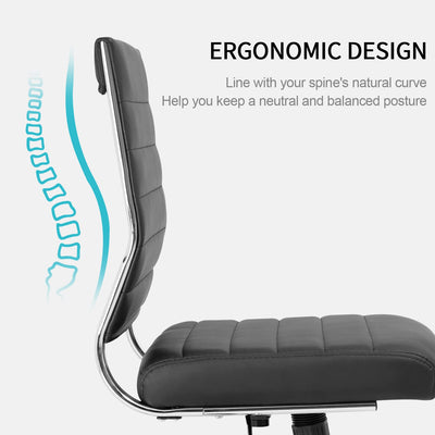 Armless Office Desk Chair, Mid Back Ergonomic Swivel Conference Room Chair, Adjustable Height PU Leather Home Desk Chair, Modern Small Rolling Computer Task Chair, Black