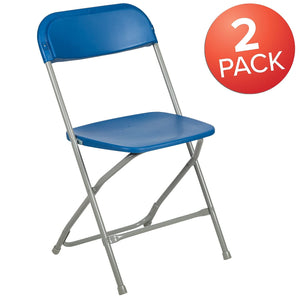 Hercules™ Series Plastic Folding Chair - Blue - 2 Pack 650LB Weight Capacity Comfortable Event Chair-Lightweight Folding Chair