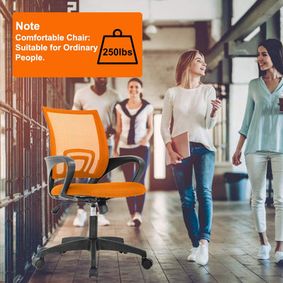 Ergonomic Office Chair | Mid-Back Swivel Desk Chair | Breathable Backrest & Lumbar Support | Adjustable Height | Sponge Seat | Rolling Wheels | Orange | for Adults & Women | Pack of 2