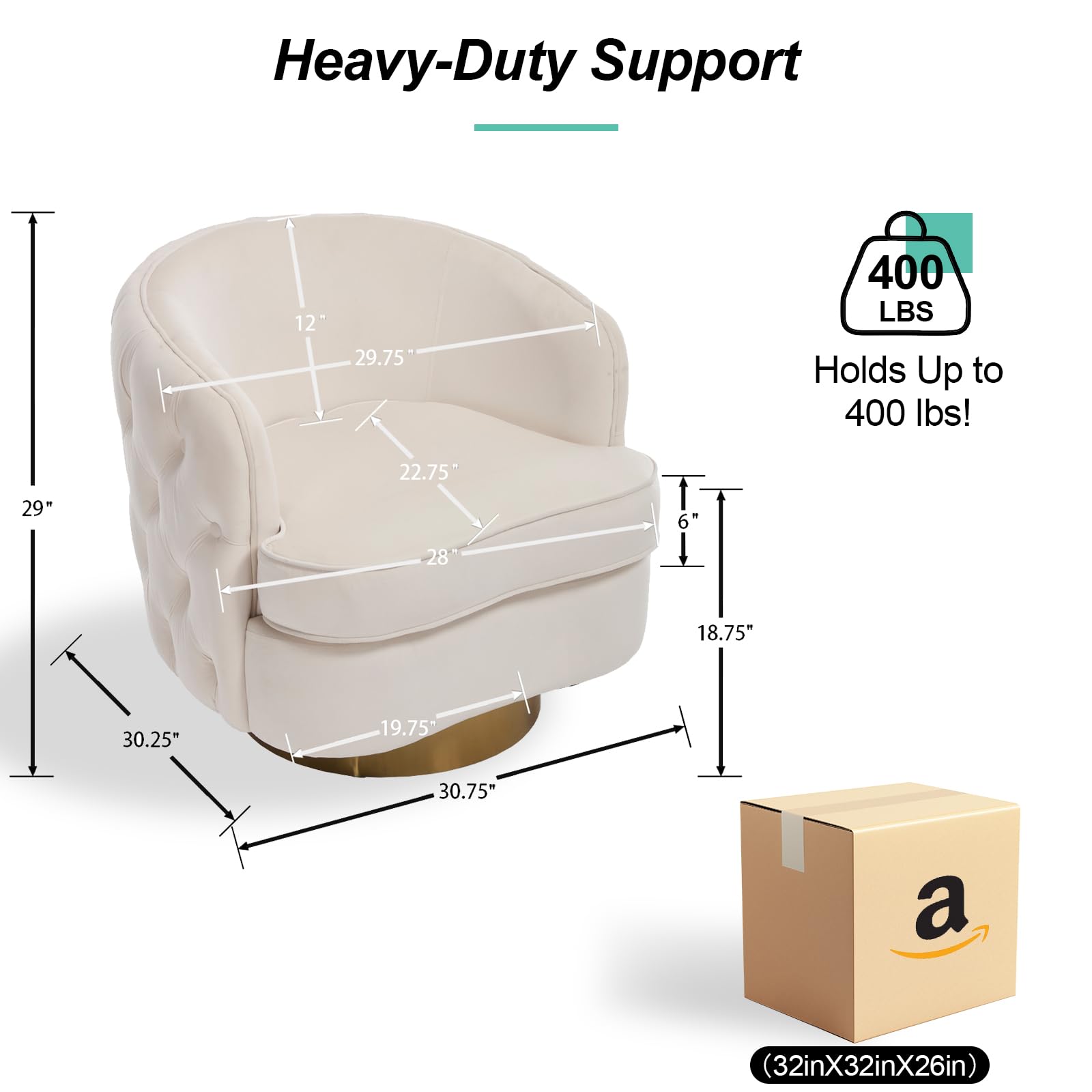 Set of 2 Modern Accent Chairs, Swivel Barrel Armchairs for Living Room, Button Tufted Velvet Comfy Chair, Round Upholstered Single Sofa Seating with Gold Base, White
