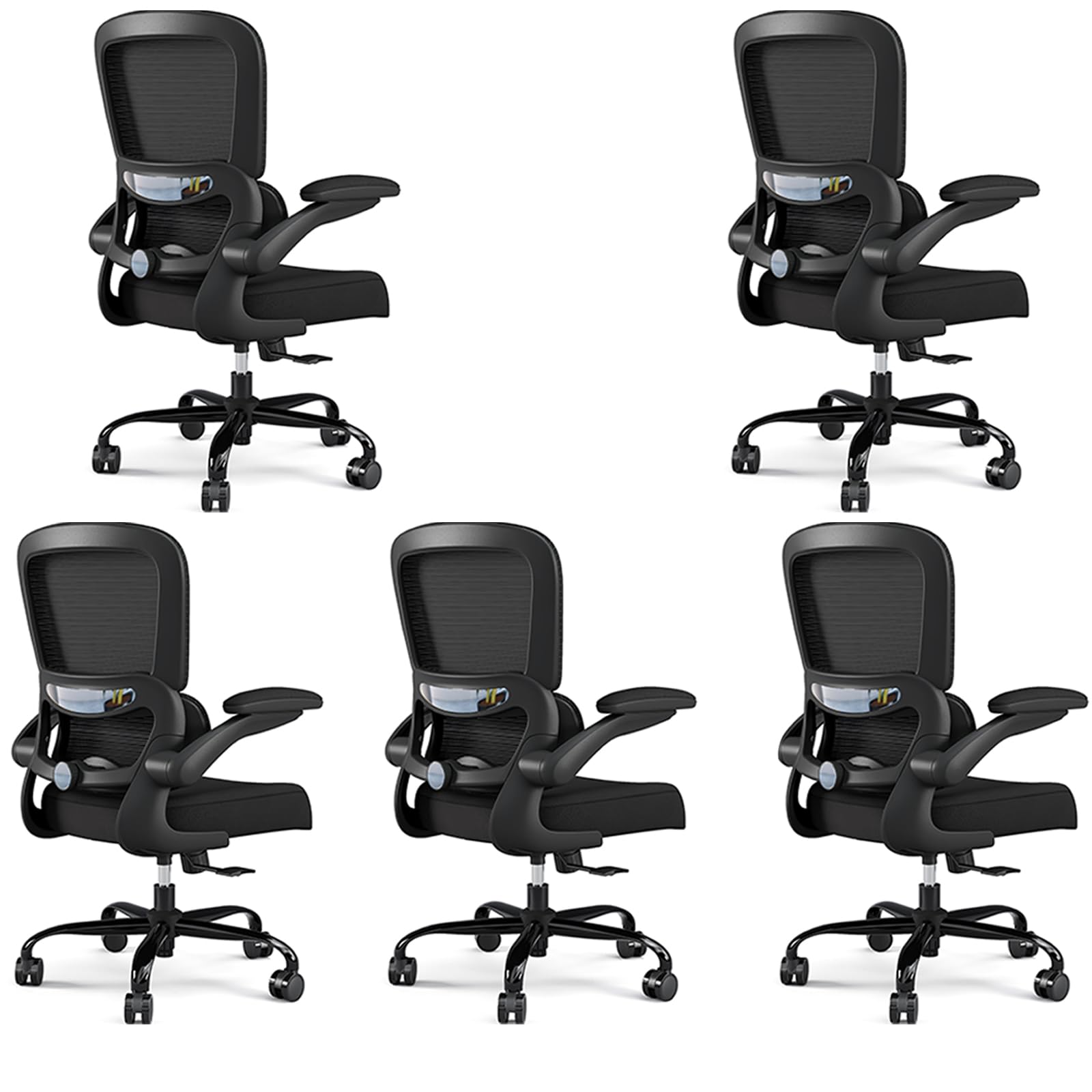 Black Pack of 5, Office Chair - Ergonomic Desk Chair with Adjustable Lumbar Support, Mesh Computer Chair, Executive Chairs for Home Office Comfortable Lumbar Support