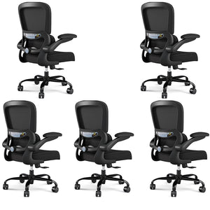 Black Pack of 5, Office Chair - Ergonomic Desk Chair with Adjustable Lumbar Support, Mesh Computer Chair, Executive Chairs for Home Office Comfortable Lumbar Support