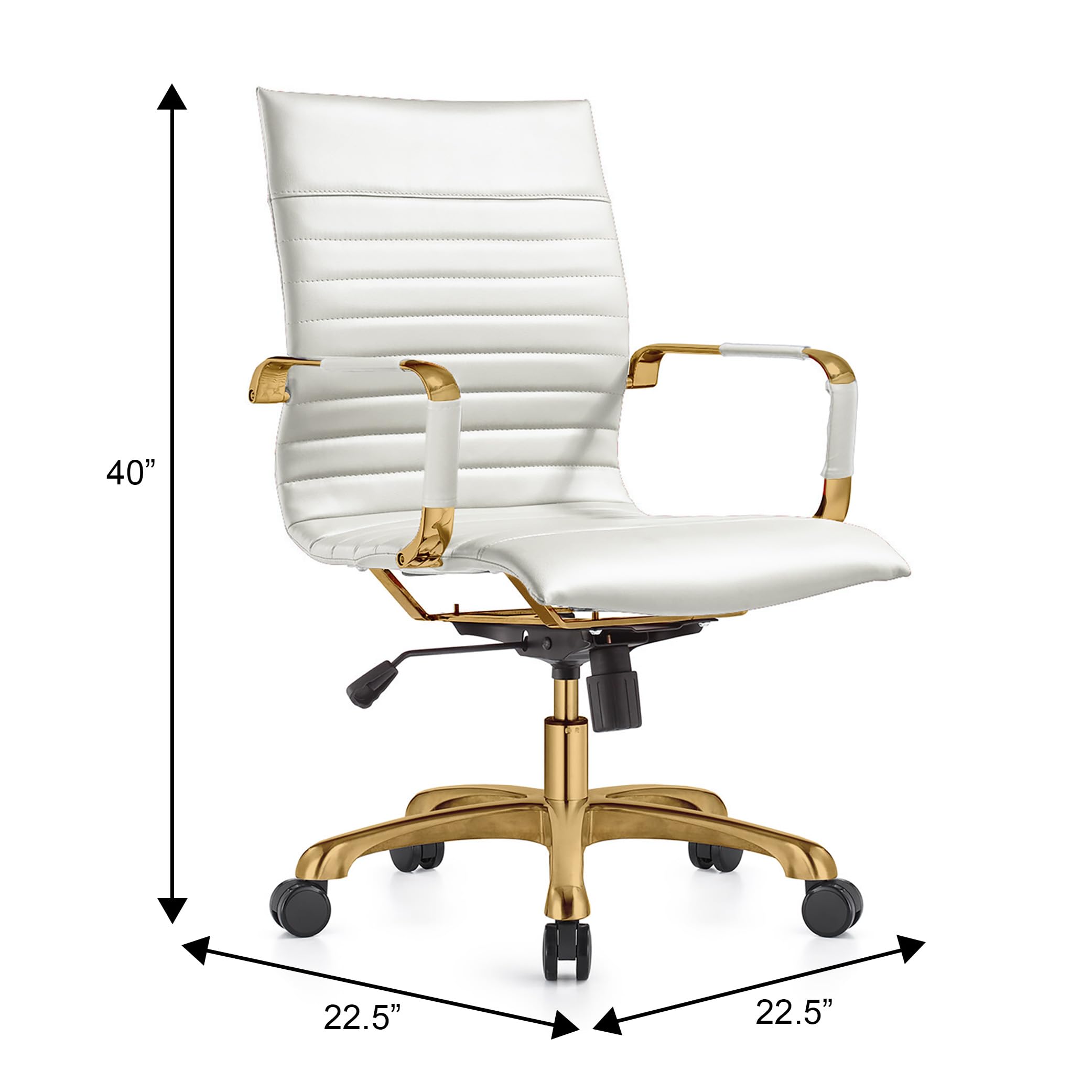 Qty 2 Modern Ergonomic Executive Office Chair, High-Back Leather Conference Desk Chair with Adjustable Height, Tilt Control, 360° Swivel & Gold Frame for Home Office
