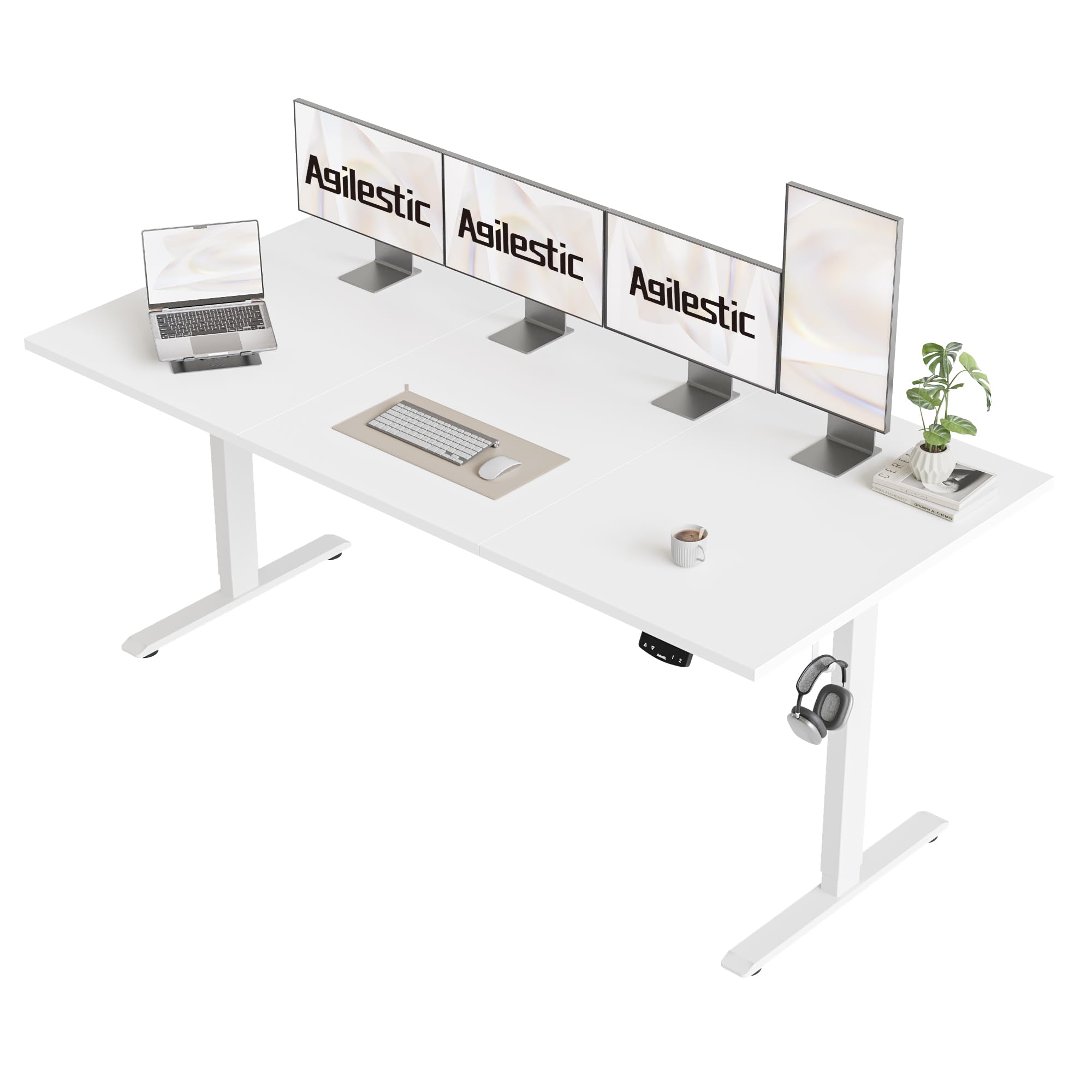 Electric Standing Desk, 71 x 31.5 Inches Height Adjustable Desk, Sit Stand up for Work Office Home, Ergonomic Rising Computer Table with Memory Preset, White