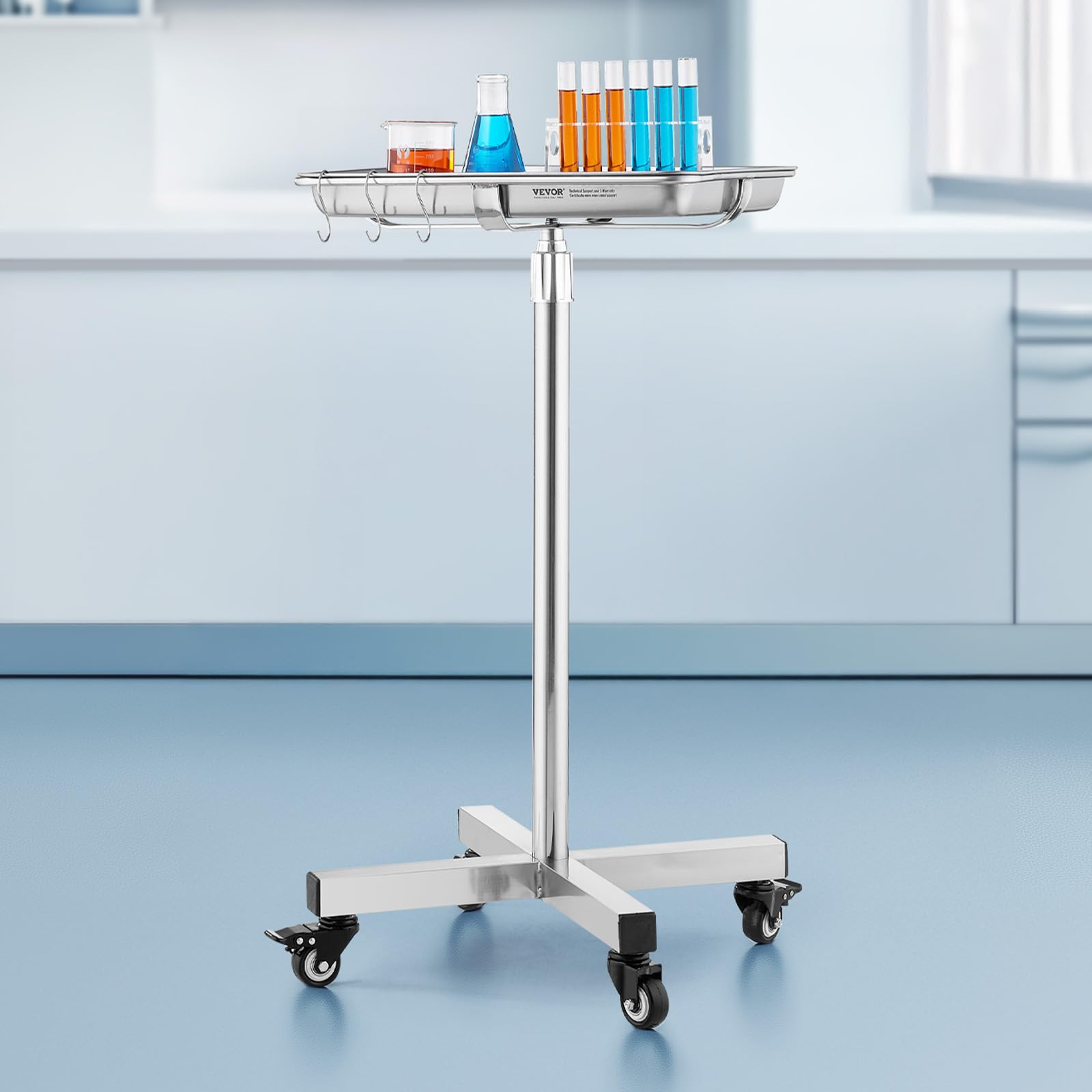 Mayo Stand, Stainless Steel Mayo Tray, Load Capacity up to 36 lbs, Adjustable Height 31.9"-55", Medical Tray on Wheels with Removable Tray for Spa, Salon, Clinic, Personal Care