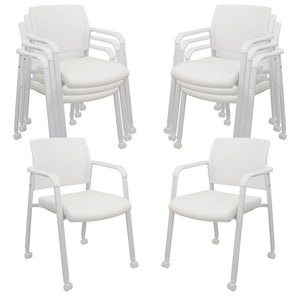 Set of 8, White, Stacking Office Chairs with Wheels | Mesh Back, Thicken Leather Seat and Streamline Armrests, Ergonomic Lumber Support | School, Desk, Guest Reception, Waiting, Conference |