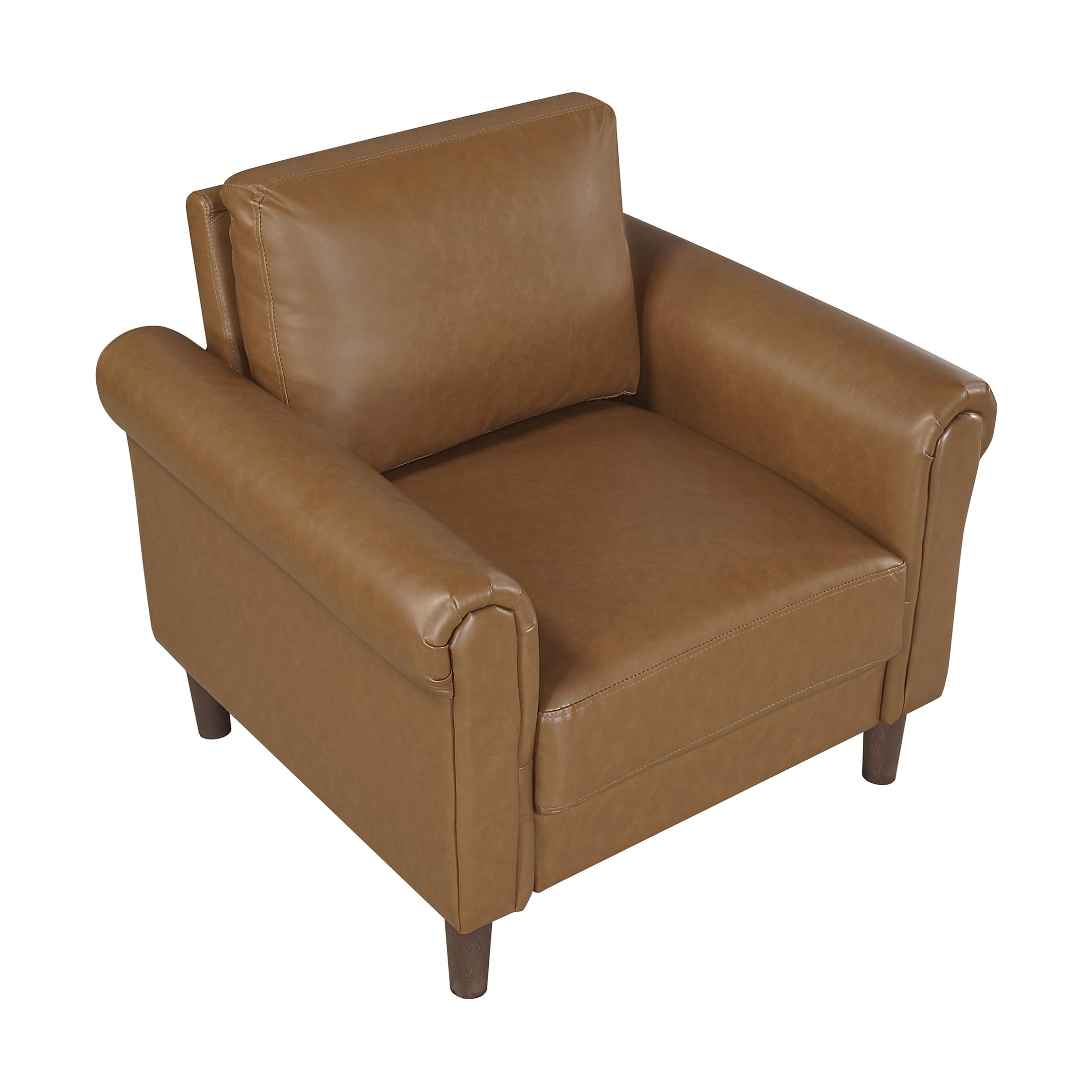35" W Living Room Accent Chair, Faux Leather Upholstered Armchair with Rolled Armrest for Bedroom/Office/Waiting Room, Single Sofa Chair, Brown