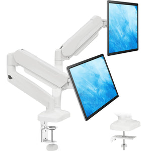 Dual Monitor Stand for Desk, Monitor Arms for 2 Monitors Max 32 Inches, Height Adjustable Double Monitor Mount, VESA Mount with C-Clamp & Grommet Base, Holds 4.4-17.6lbs, White
