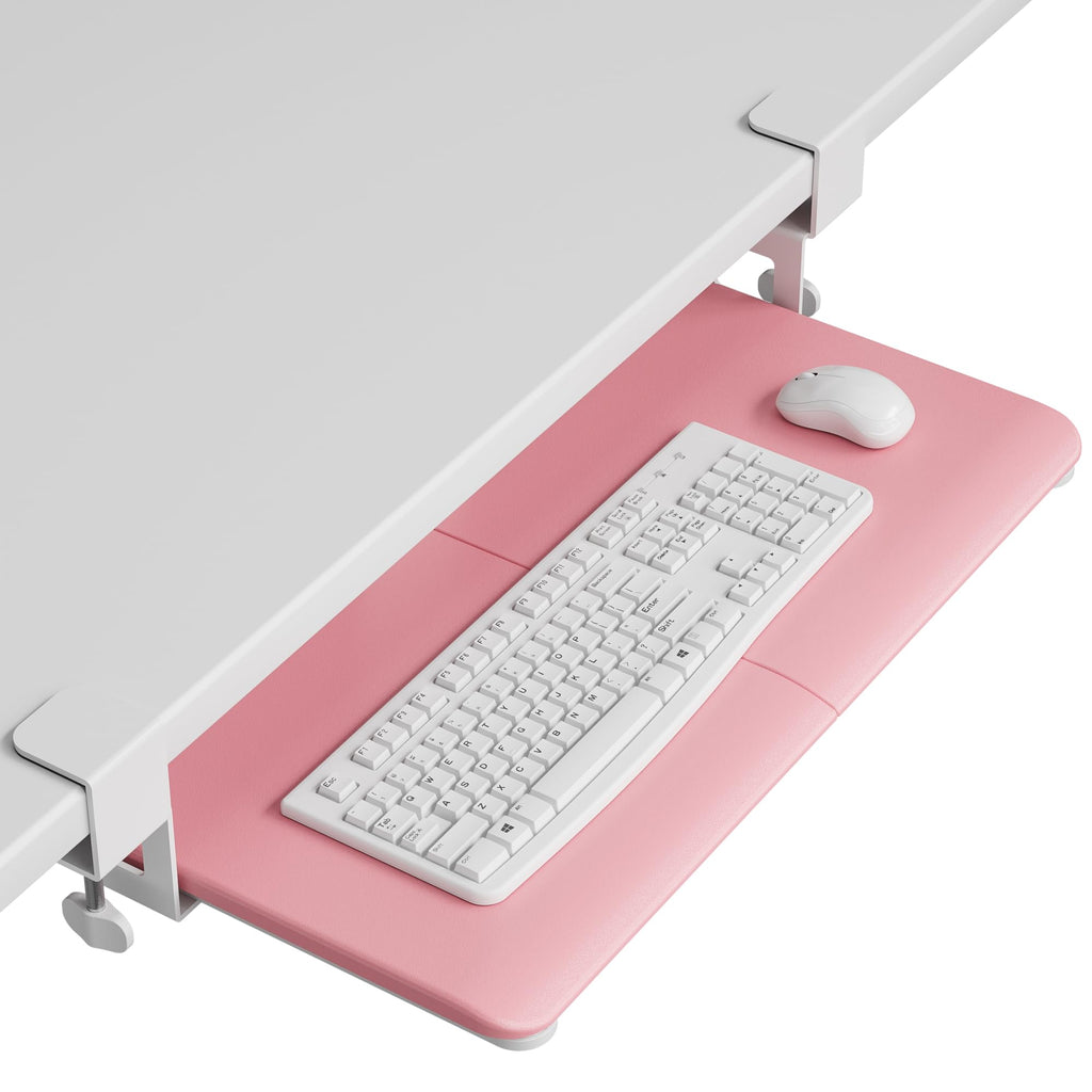 KMT01 Under Desk Keyboard Tray, Pull-Out Keyboard & Mouse Platform with C-Clamp, 25.6 x 11.8 in Space-Saving Ergonomic Slide-Out Drawer, Pink