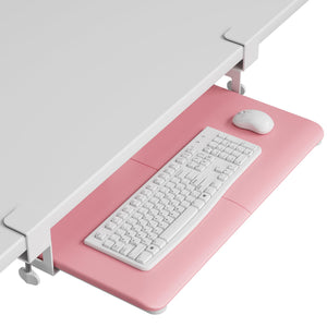 KMT01 Under Desk Keyboard Tray, Pull-Out Keyboard & Mouse Platform with C-Clamp, 25.6 x 11.8 in Space-Saving Ergonomic Slide-Out Drawer, Pink
