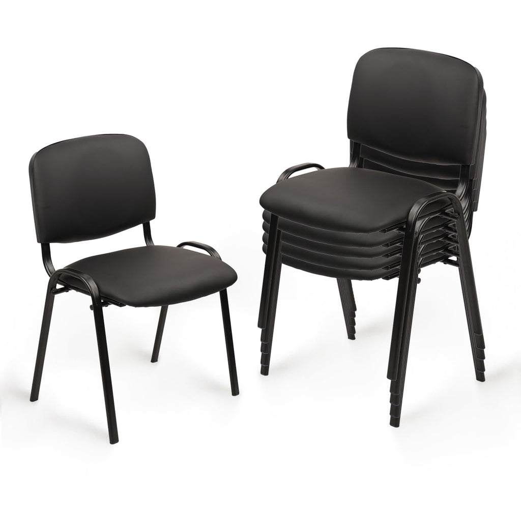 Black Set of 5, Stacking Waiting Room Chairs, PU Leather Armless Office Guest Chair with Metal Frames, Stackable Conference Room Chairs No Wheels for Reception Lobby Side Training School,