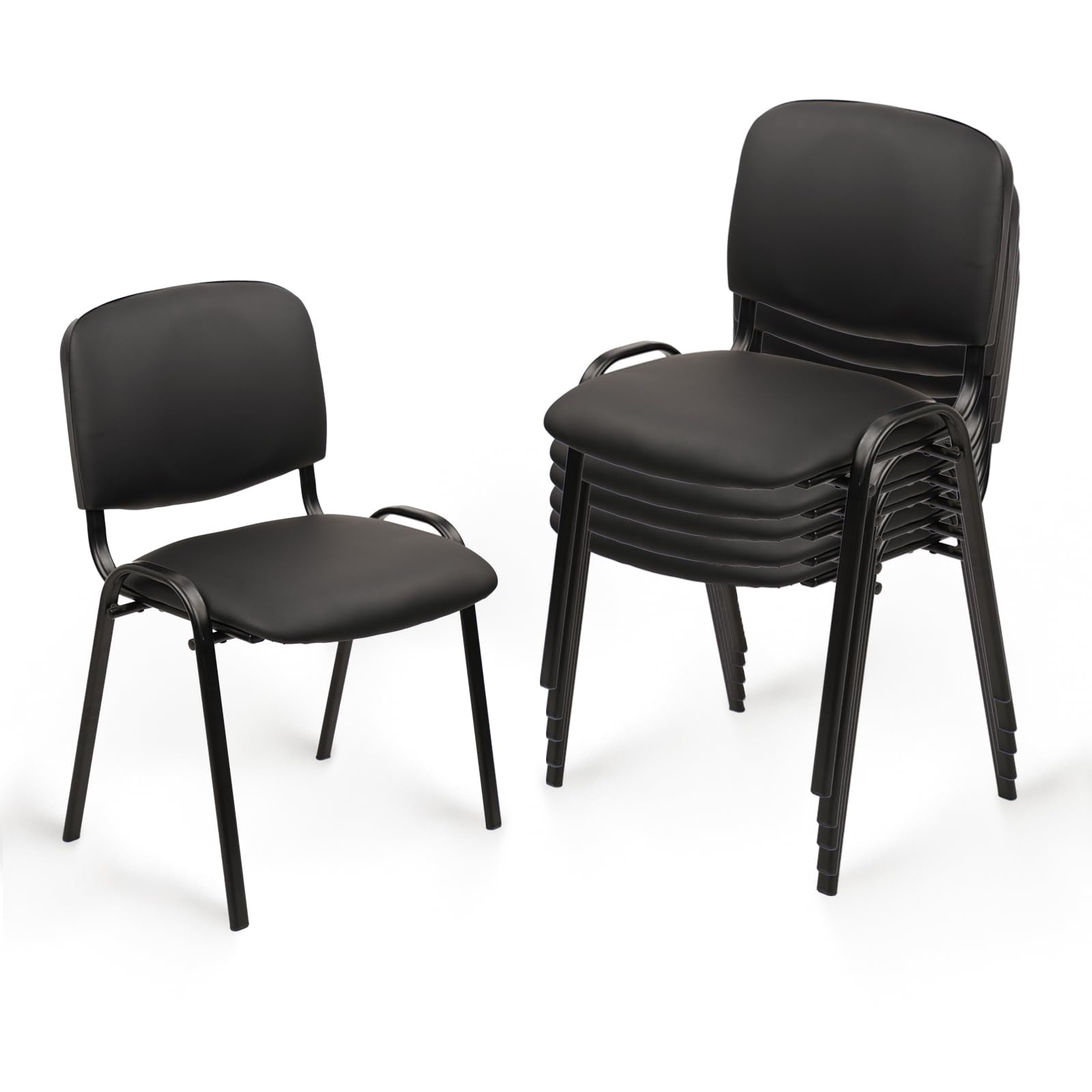 Black Set of 5, Stacking Waiting Room Chairs, PU Leather Armless Office Guest Chair with Metal Frames, Stackable Conference Room Chairs No Wheels for Reception Lobby Side Training School,