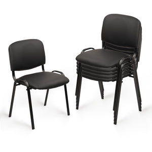 Black Set of 5, Stacking Waiting Room Chairs, PU Leather Armless Office Guest Chair with Metal Frames, Stackable Conference Room Chairs No Wheels for Reception Lobby Side Training School,