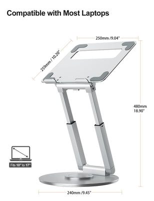 Laptop Stand for Desk with 360° Swivel Base, Sit to Stand, Height Adjustable, Portable Riser Holder for Good Posture, Compatible with All Laptops 10-17