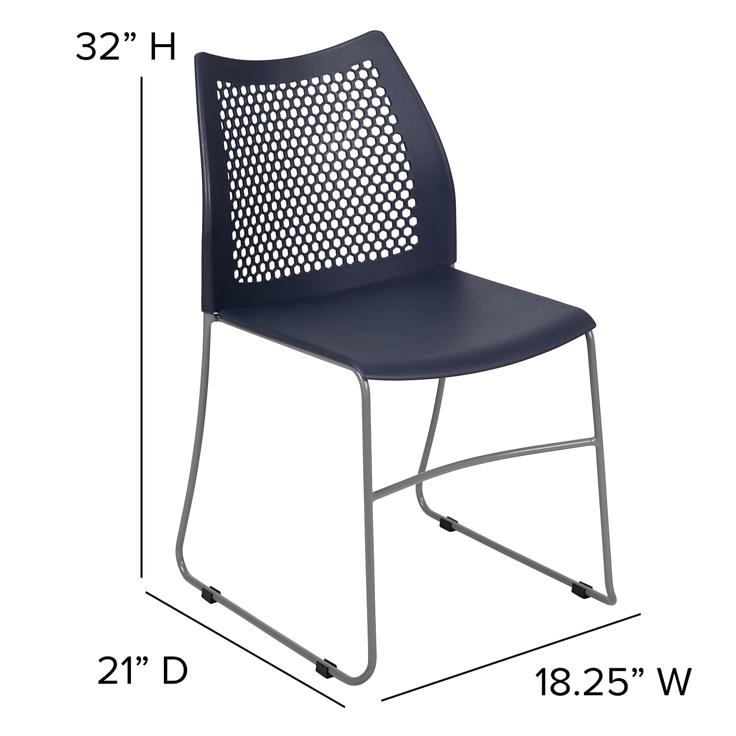 HERCULES Series 661 lb. Capacity Navy Stack Chair with Air-Vent Back and Gray Powder Coated Sled Base