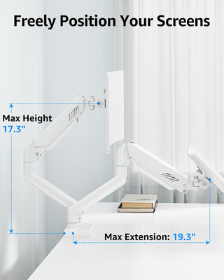 Dual Monitor Stand fits up to 32 inch, 4.4-22 lbs Computer Screens, Dual Monitor Desk Mount Height Adjustable, Monitor Arms for 2 Monitors, Home Office VESA Mounts, Freelift White