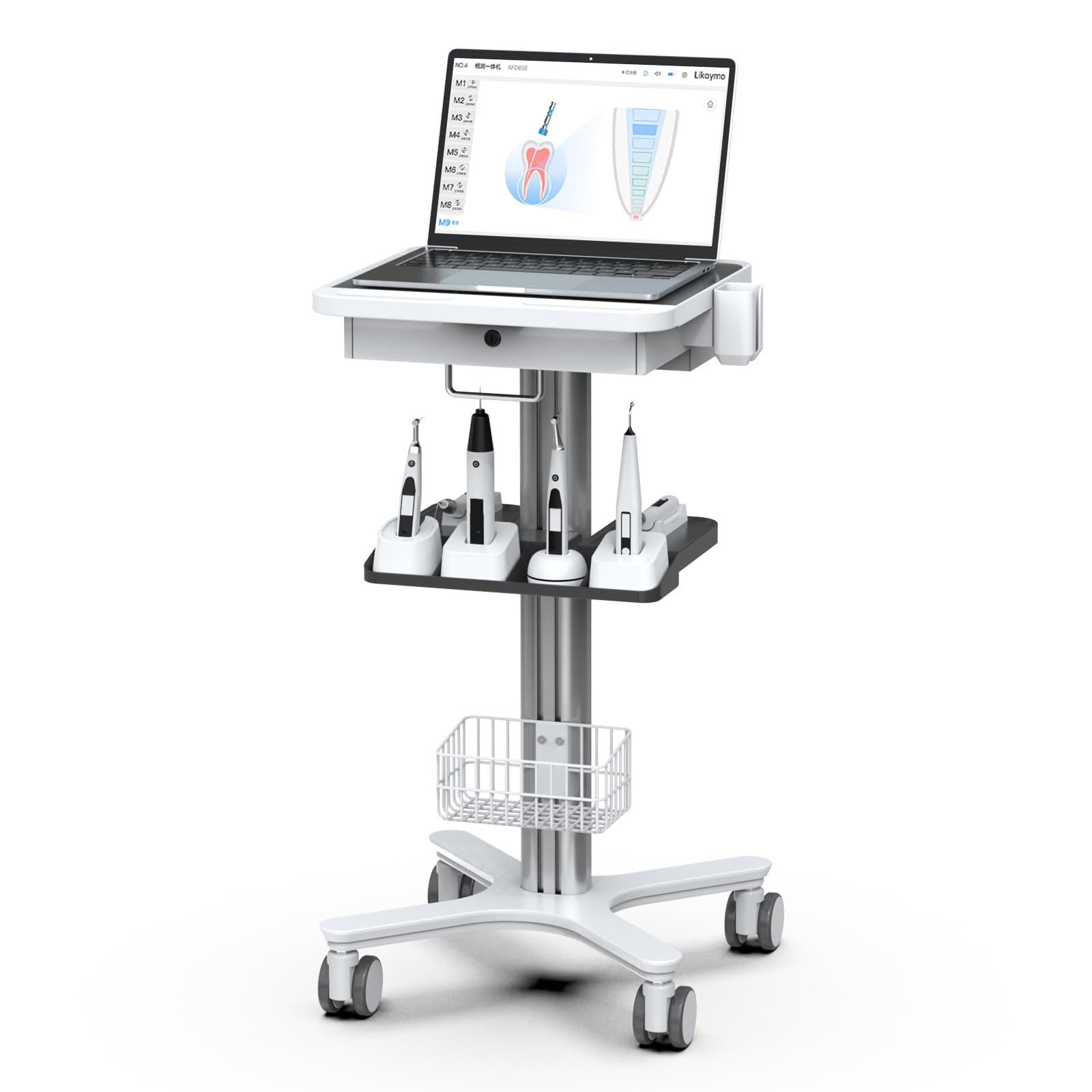 Medical Trolley Cart with Laptop Tray, Mobile Dental Clinic Workstation with Oral Scanner Holder for Hospitals Beauty Salon and Labs