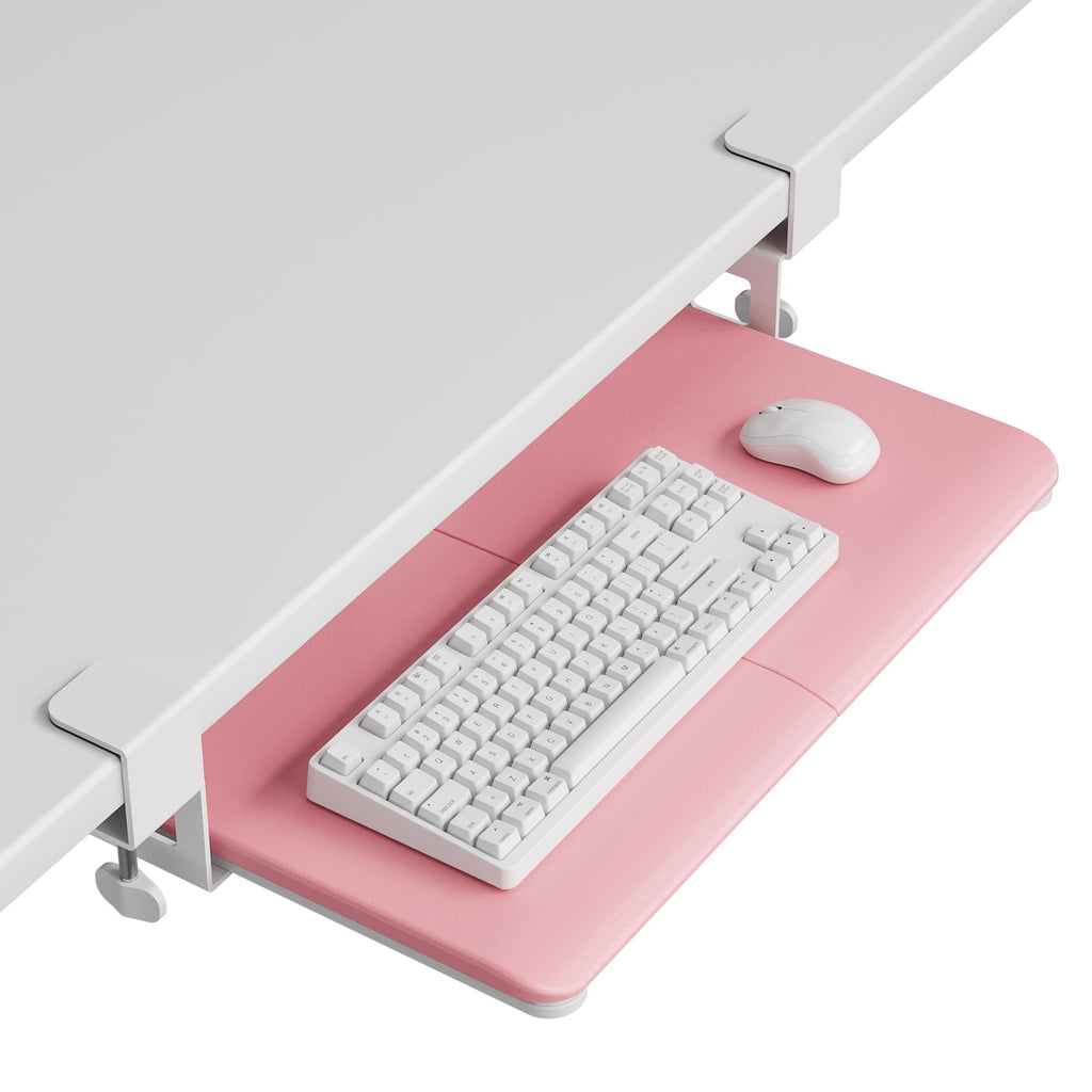 KMT01-PJ Under Desk Keyboard Tray, Pull-Out Keyboard & Mouse Platform with C-Clamp, 20 x 11.8 in Space-Saving Ergonomic Slide-Out Drawer, Pink