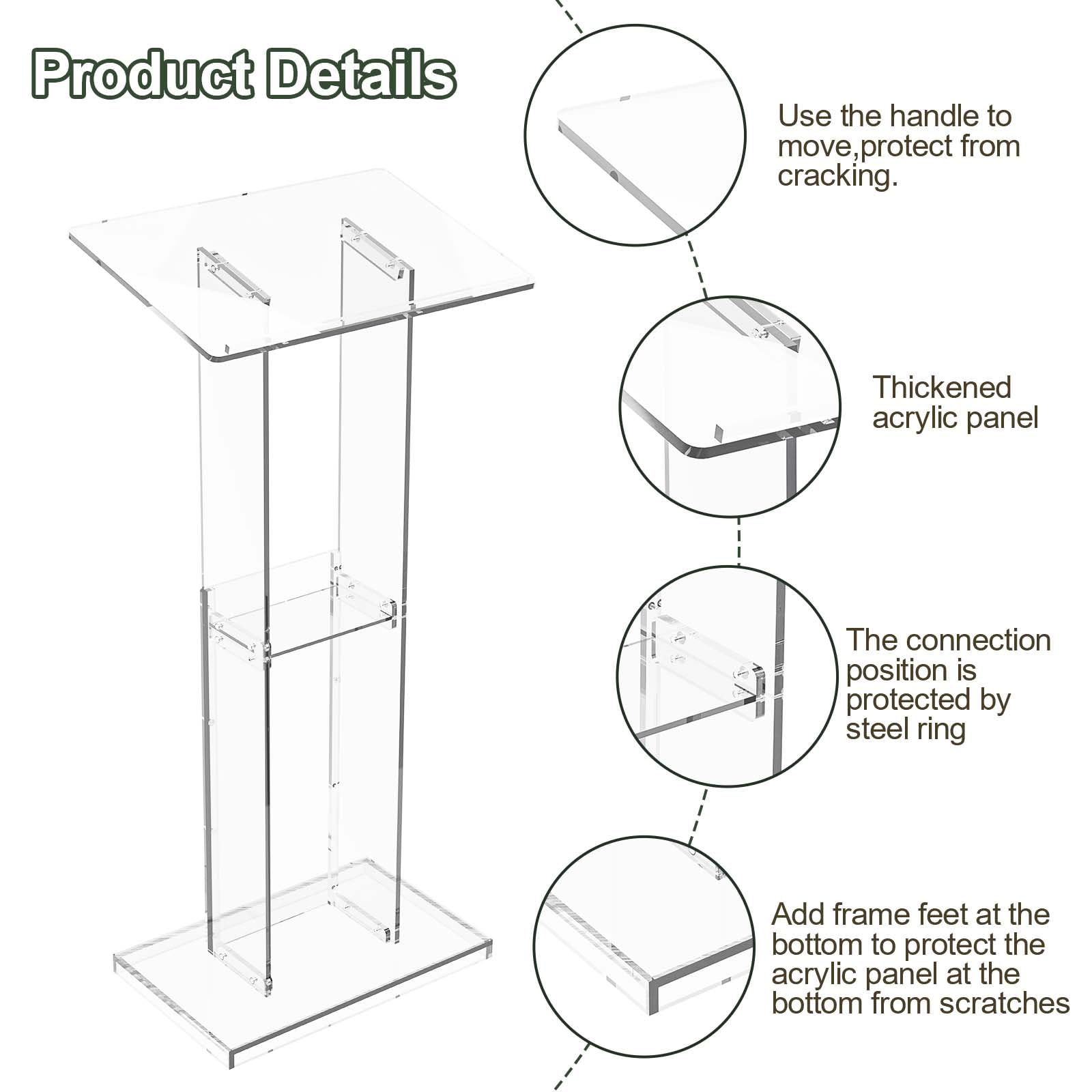 Acrylic Clear Lecterns Podium Stand, 50 Inch - Pulpits for Classrooms, Weddings, Churches, Conference, Speeches, Professional Presentation Podiums with Storage Shelf (Transparent)
